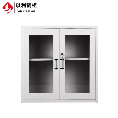 以利加厚办公文件矮柜 玻璃门对开档案柜 钢制带锁资料储物小柜子