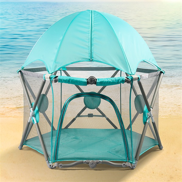 Foldable Playard + 6-Side Canopy